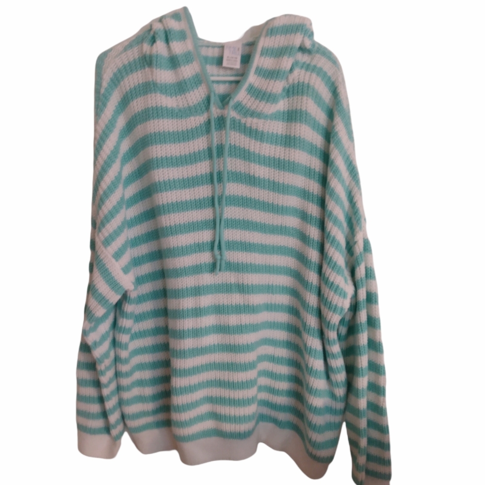 Time and Tru aqua sweater with white stripes. XL